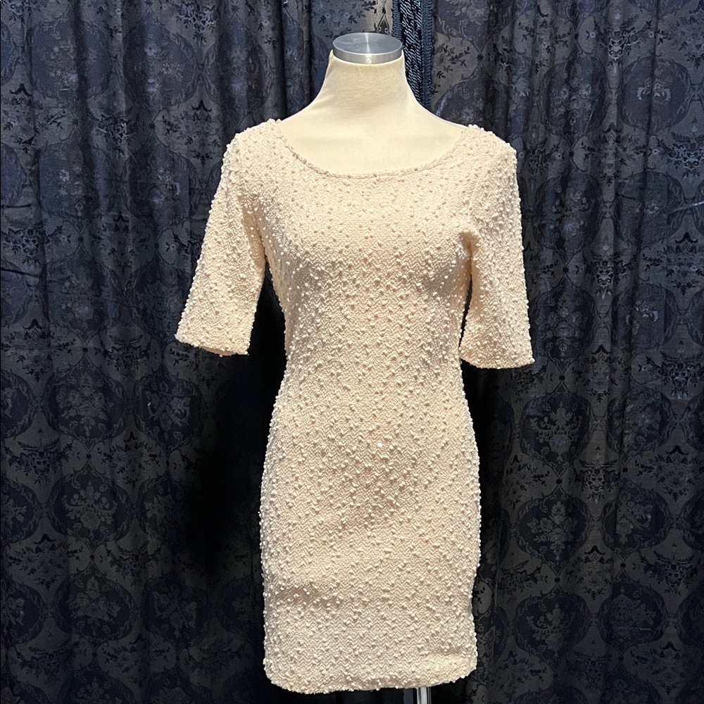 Elegant Cream Beige Textured Women's Dress with subtle sequins Size M